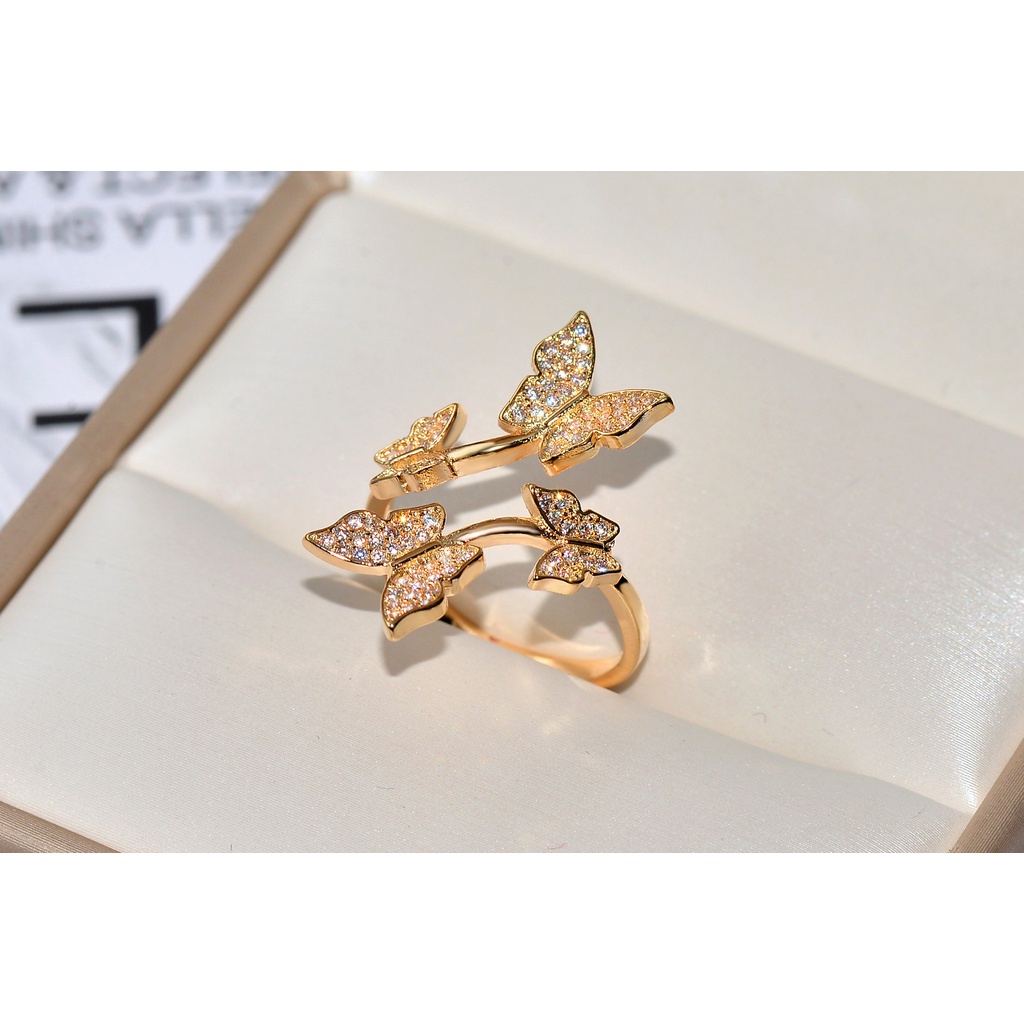 COD❤️Cincin Kupu-kupu Pembukaan Yang Dapat Disesuaikan Wanita Jari Telunjuk Kepribadian Cincin Berlian Wanita Korea Fashion Ring Jewelry Perhiasan Aksesoris Hadiah Ulang Tahun Ready Stock