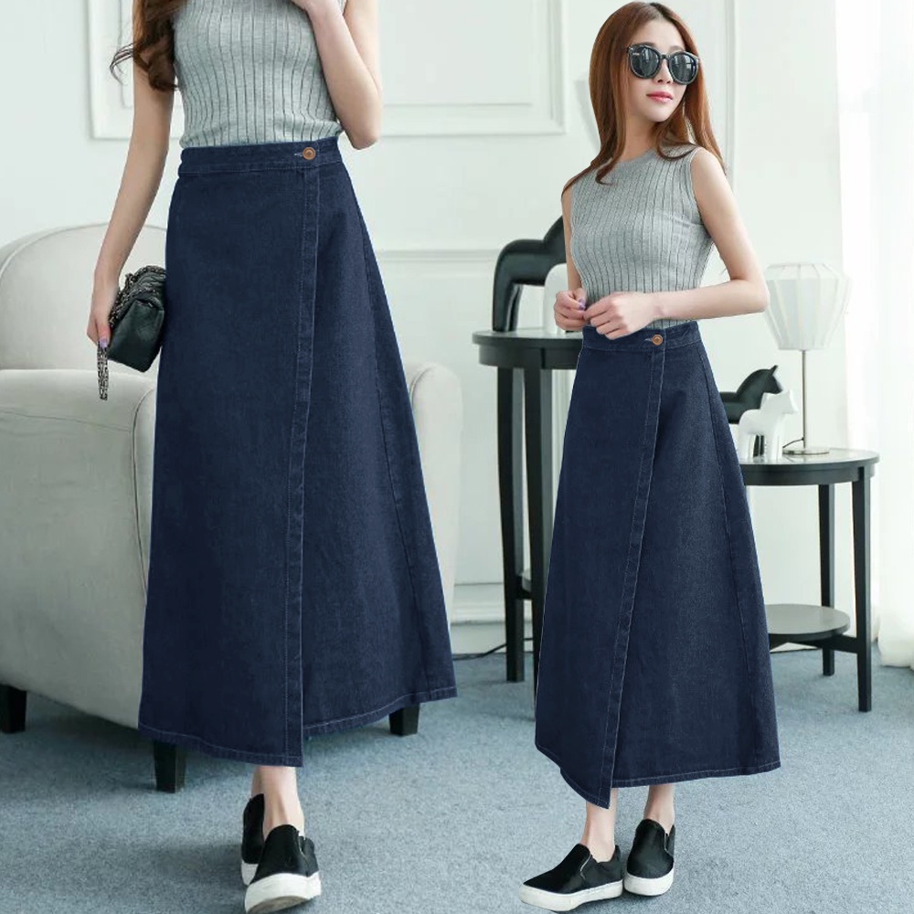 KARAKOREA 6070 GIANNA DENIM SKIRT Rok panjang jeans Rok Wanita bahan denim