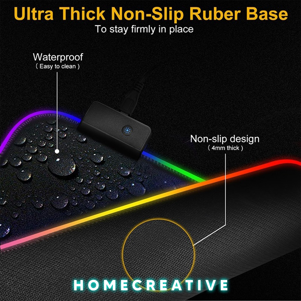 HOME CREATIVE 100% ORI Mouse Pad Mousepad Gaming LED RGB Jumbo Large Berbagai Ukuran Alas Laptop Alas Keyboard Alas Mouse Alas Komputer Mouse Pad Gaming Gamers ROG Mouse Pad Asus Mousepad Macbook Alas Mouse Cahaya RGB Tebal Murah Anti Air Anti Slip