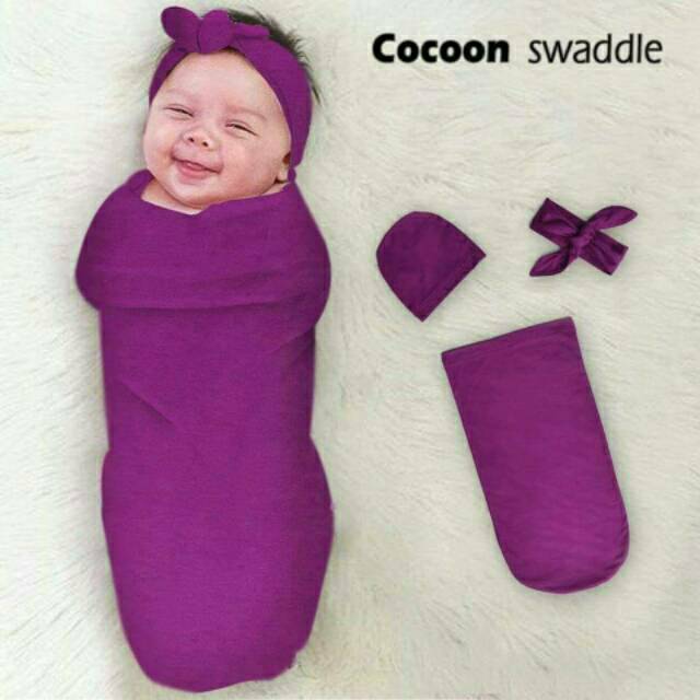 SNI DITA MOONSCARE Bedong Polos Cocoon Swaddle Rainbow/Bedong Swaddle Bayi Bedong Instan Bayi Plus Hat Headband