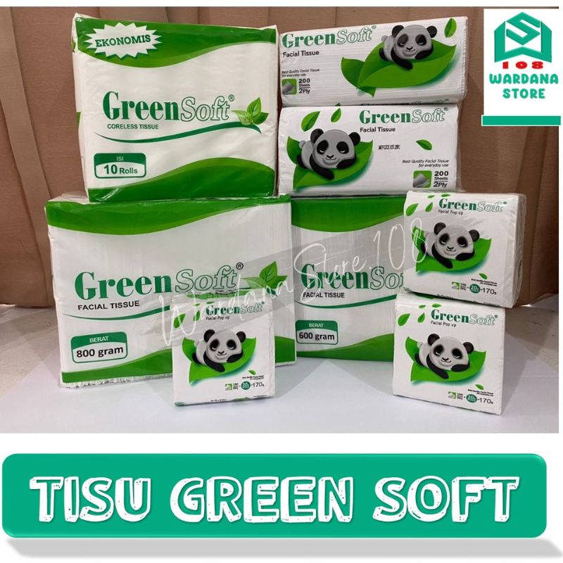 Tisu Wajah Green Soft 200 Sheet, 170 Sheet, 600 Gram, 800 Gram Dan Tissue Toilet 10 Roll