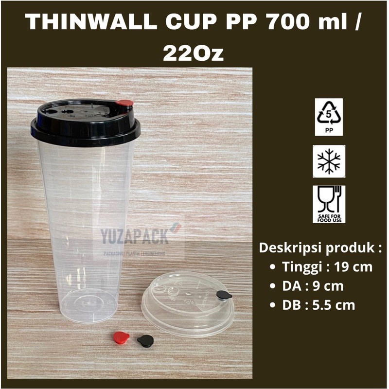 Thinwall Cup PP/ Gelas Boba 700 ml (22 Oz)