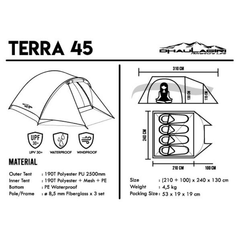 Tenda Camping Tenda Dome Dhaulagiri Terra 45 Original