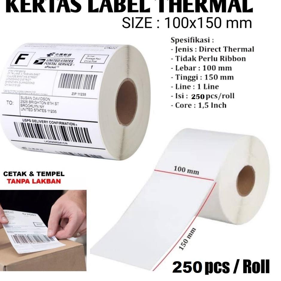 

Promo - Kertas Sticker Thermal Label Bare 250 pcs 100x150 / 10x15 cm Stiker