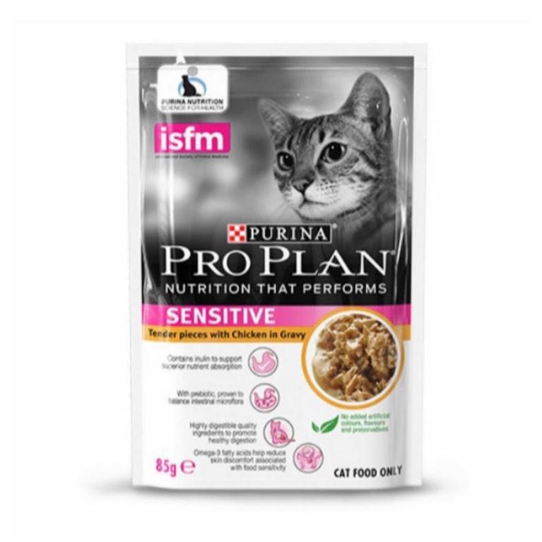 proplan sensitive 85gr sachet makanan kucing basah proplan