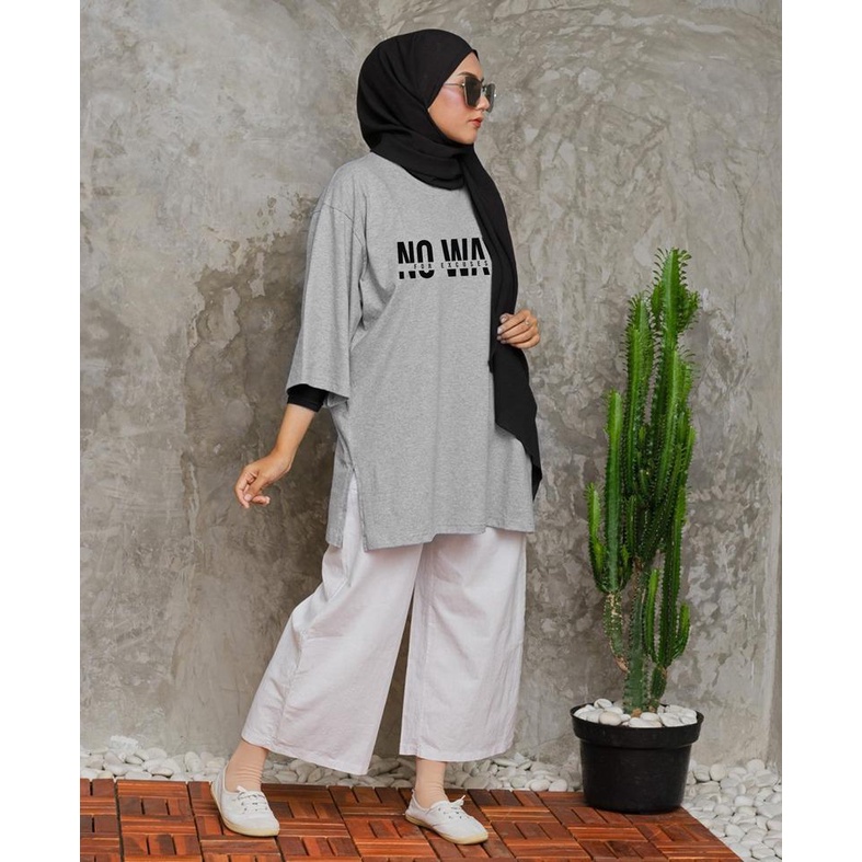 KAOS OVERSIZE TOP HIJAB WANITA BASIC NO WAY / OVERSIZE SLIT BLOUSE