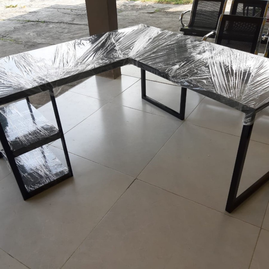 meja L ukuran 60x120cm tinggi 72cm ada 2rak samping kiri (AREA SURABAYA )/meja kantor/meja belajar/kokoh/modern/minimalis