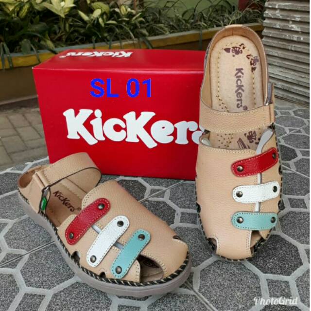 Sandal slop kickers kulit wanita kode SL 01 cream