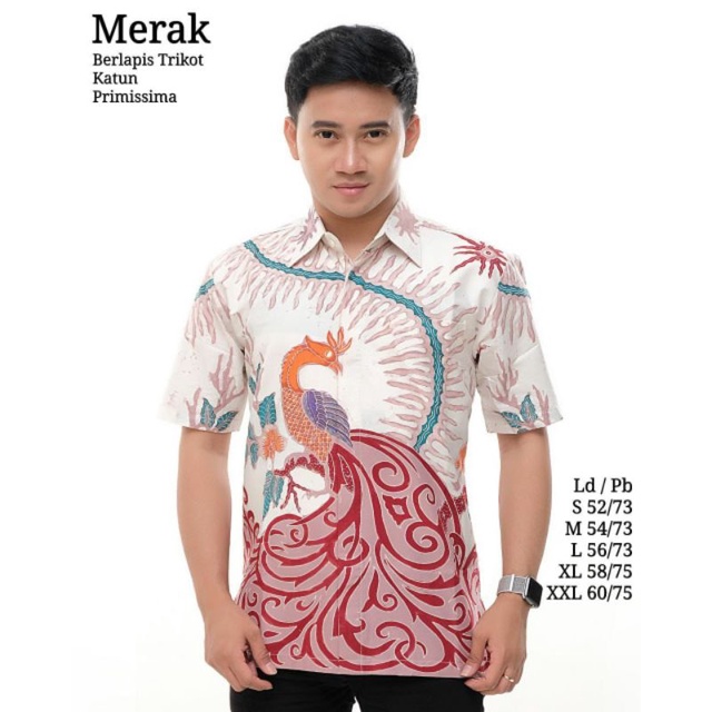 ORIGINAL Hem Batik Tulis Pria Lengan Pendek Berlapis Trikot Berkualitas Motif Merak