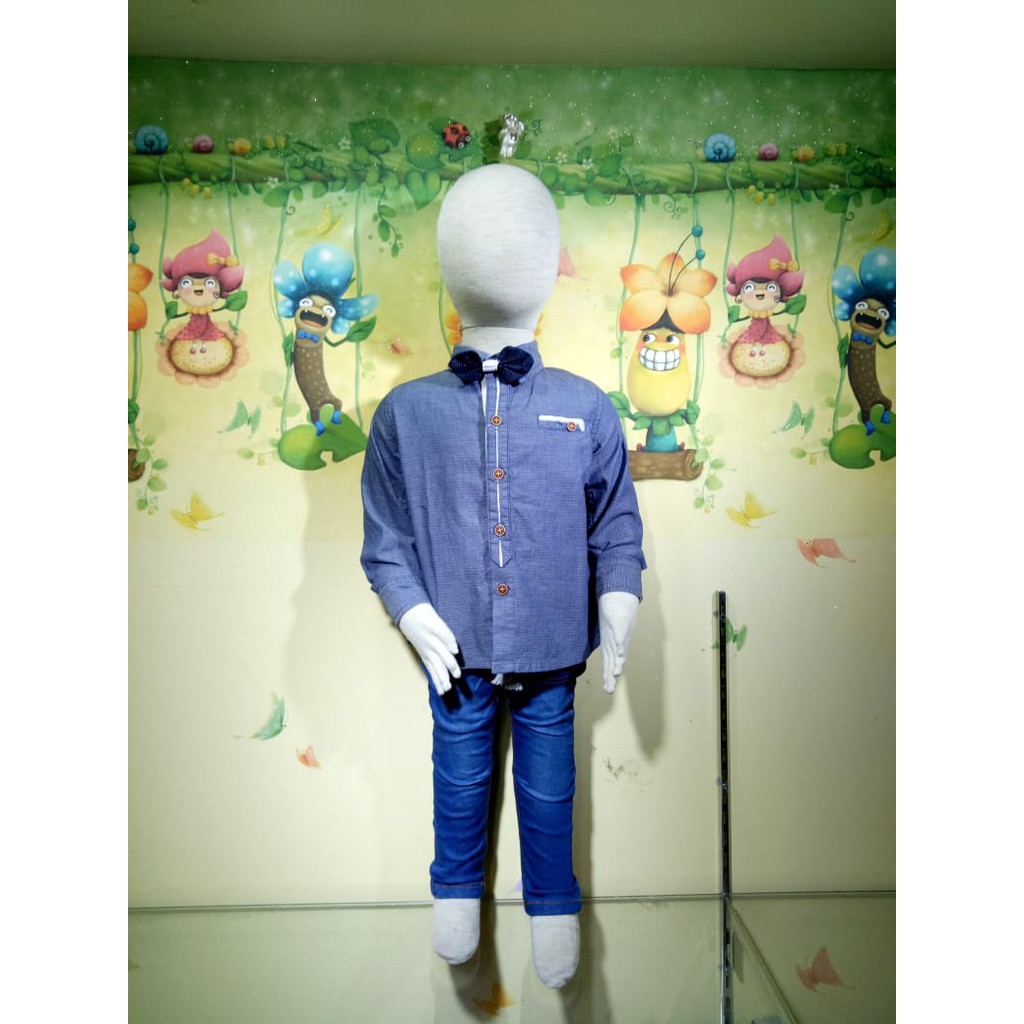 kemeja anak laki-laki lengan panjang size 1-2 tahun abu ,dusti
