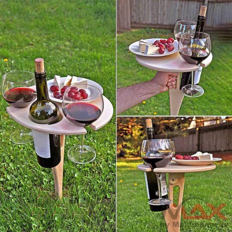 Purplepure Meja Mini Outdoor Taman Foldable Picnic Wine Table - KT007 Warna Wood