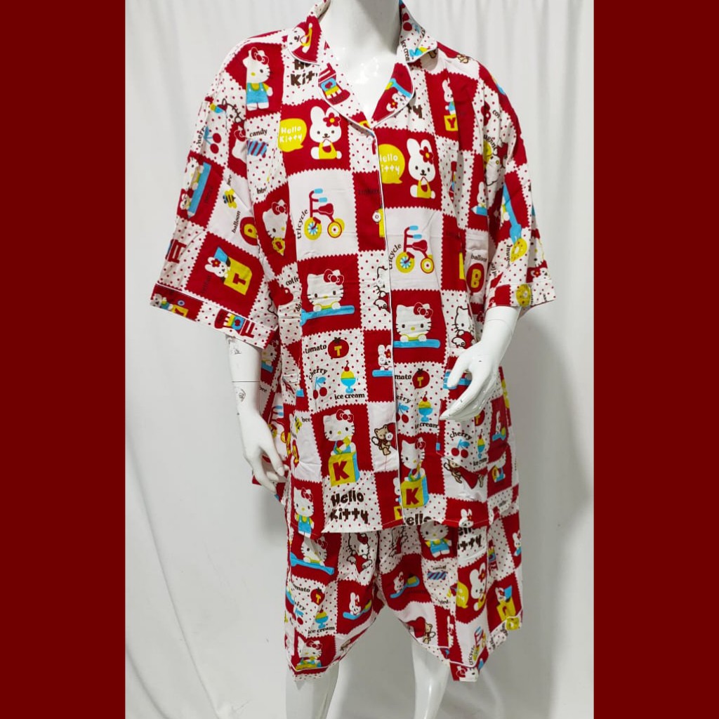 Piyama jumbo celana pendek/hotpant big size LD 130 / set baju tidur lengan pendek karakter cewek-HPJ/5L HK RED