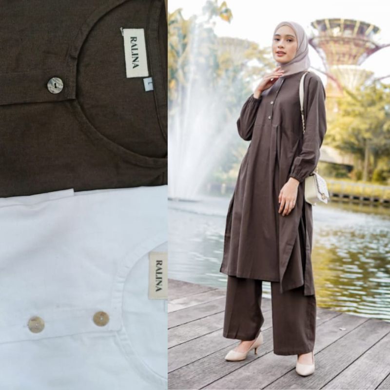 setelan tunik rasyi linen setelan linen wanita premium