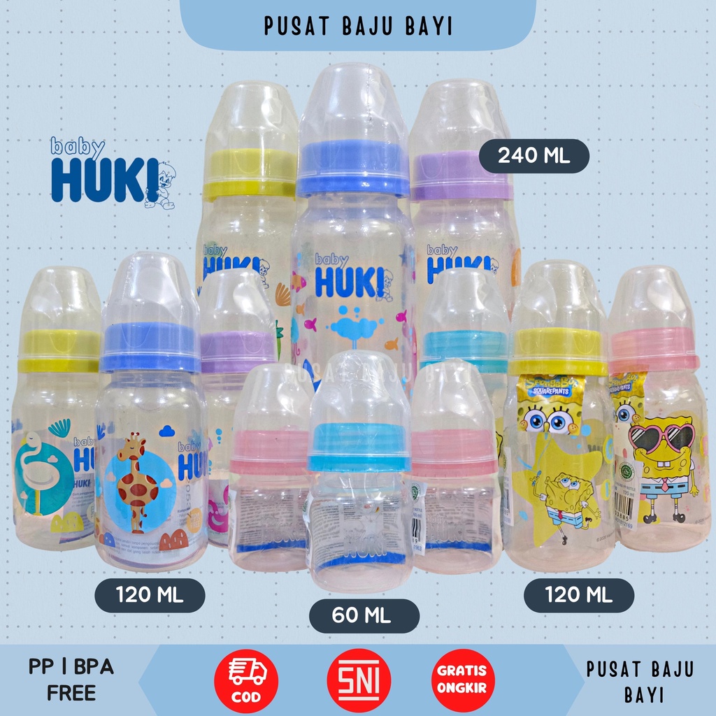 Baby Huki Botol Susu PP SP Round 60 ML 120 ML 240 ML Dot Gepeng Nipple Silicone Orthodontic