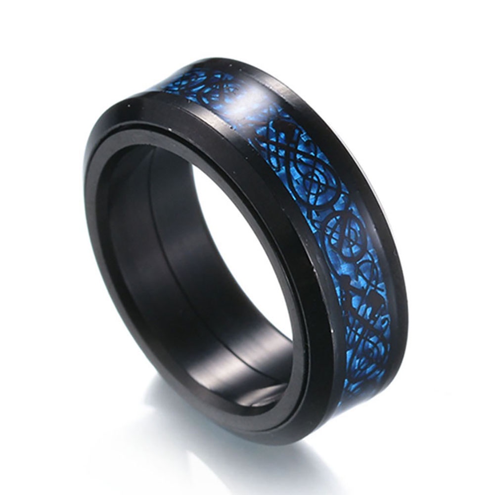 Hu Hu Hu Hu Hu Alat Bantu Pasang Kacamata♡ Cincin Pria Model Lapis Ganda Bahan Stainless Steel Desain Naga Gaya Punk Untuk Hadiah