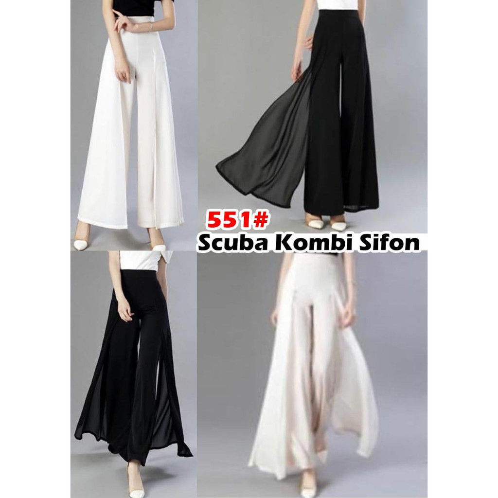 [VM] - CELANA SCUBA KOMBINASI SIFON / Celana Kulot HW Fashion wanita _ Mydress_collection 551#