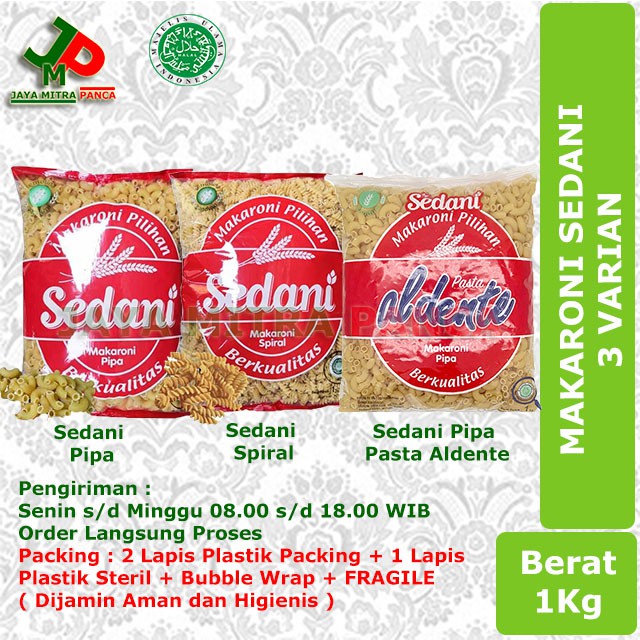 

MAKARONI SPIRAL/PIPA Merk Sedani 1 Kg EXP Des 2025