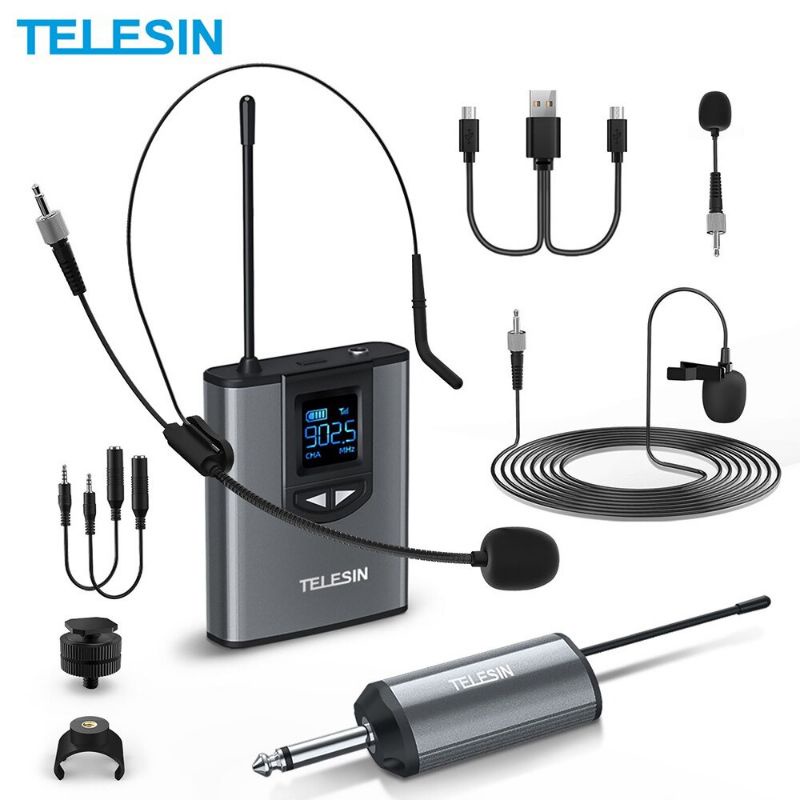 Telesin Headset UHF Wireless Tour Guide Microphone System 1 Receiver 1 Transmitter - MIC-UHF-02 - Gray