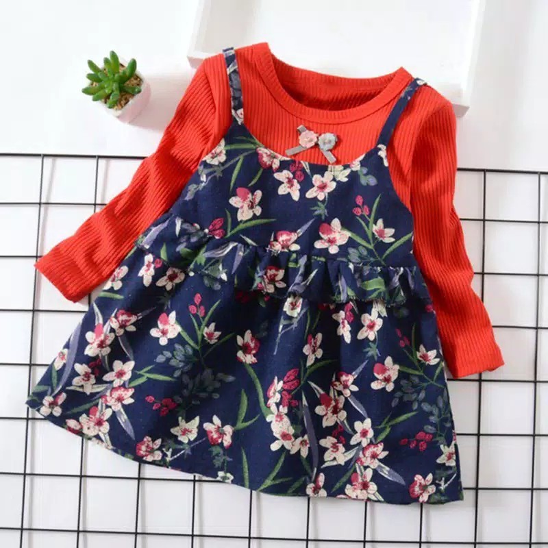 SALE DR11-Dress Anak Bamboo Leaf Flower Panjang