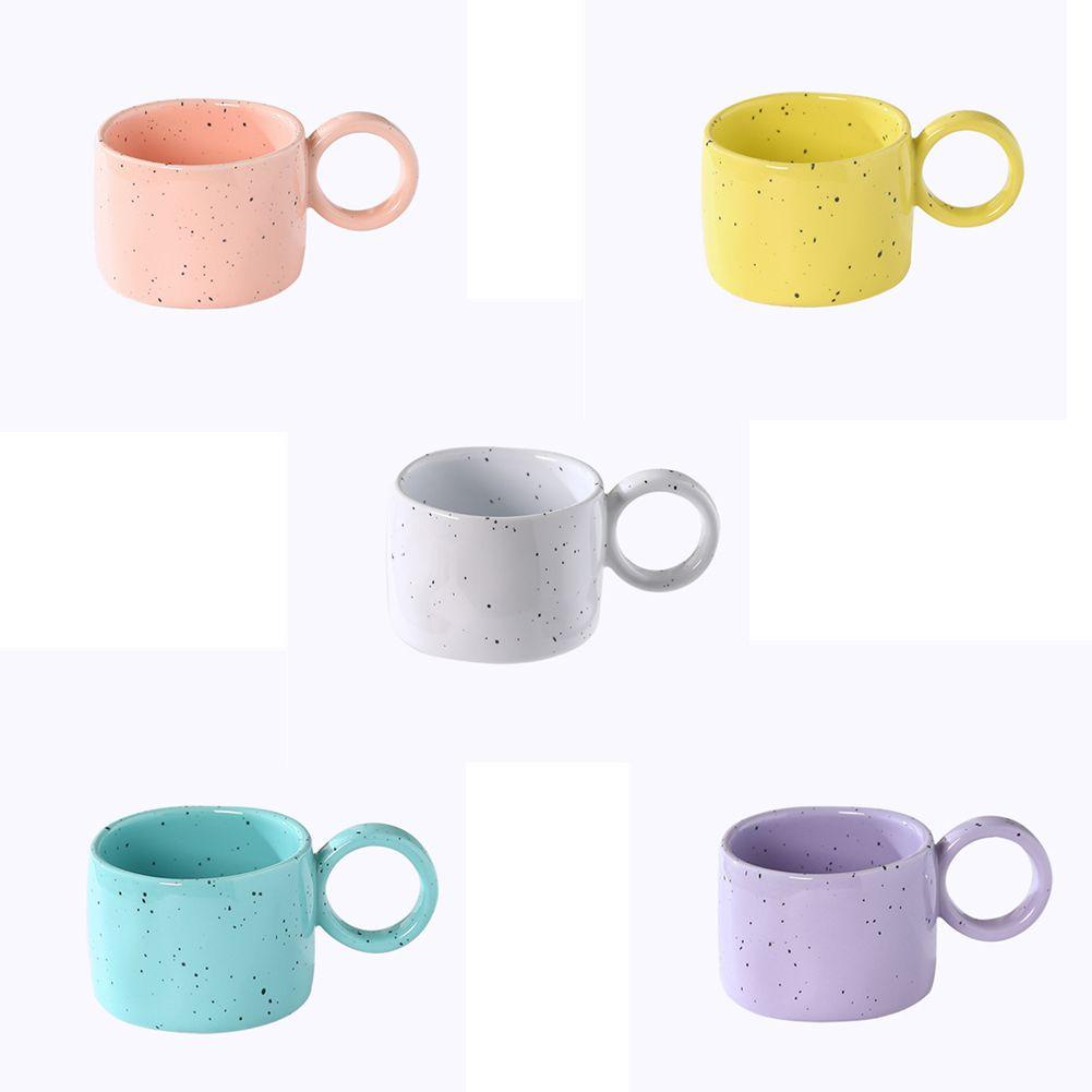 Solighter 300ML Mug Keramik Cangkir Bar Perlengkapan Hadiah Permen Warna 300 ml Couple Handle Cups Milk Cup Sesame Ceramic