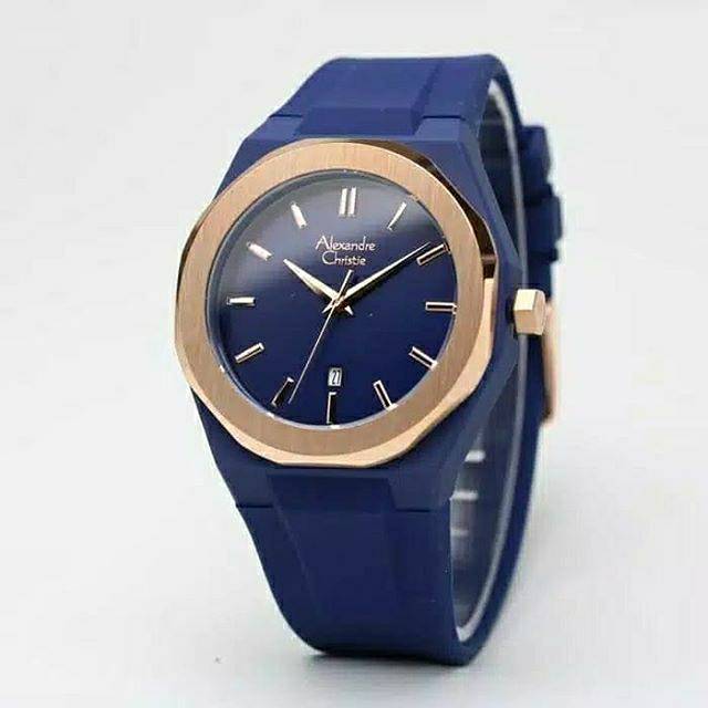 ALEXANDRE CHRISTIE AC 8613 PRIA ROSEGOLD BLUE RUBBER BLUE ORIGINAL