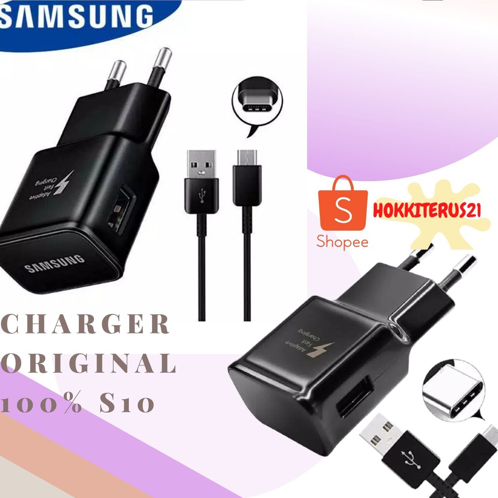 HOKKITERUS21 Batok Charger travel adapter s10+ original 3.0 fast charging kabel cable type c Hitam