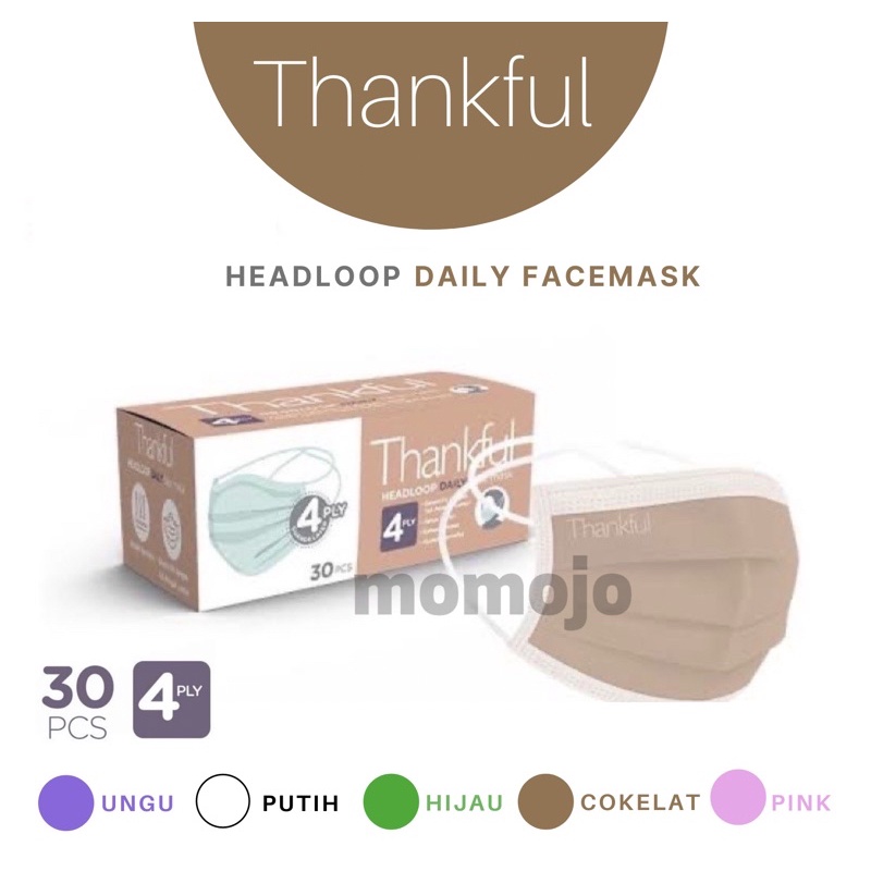 MASKER THANKFUL DAILY MASK HEADLOOP 4 PLY ISI 30 PCS