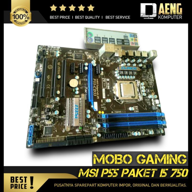 Motherboard Mainboard Mobo ddr3 Intel PC Gaming Merk MSI P55 CD53 Plus Processor i5 750 2 slot PCI e