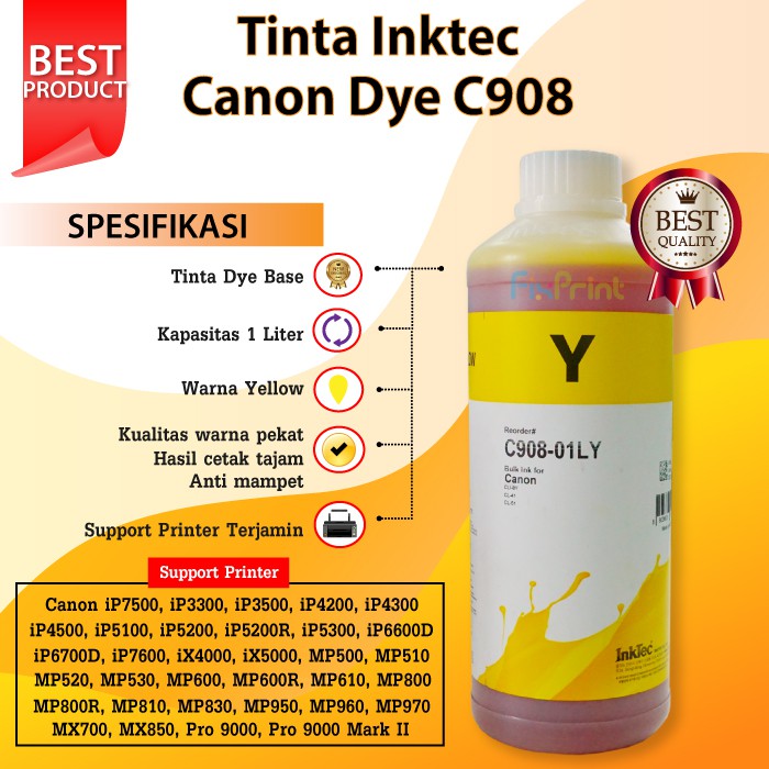 Tinta Inktec Refill Canon Dye Yellow 1 Liter