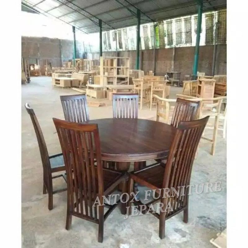 meja makan bundar kayu jati mebel Jepara/kursi makan jati furniture Jepara