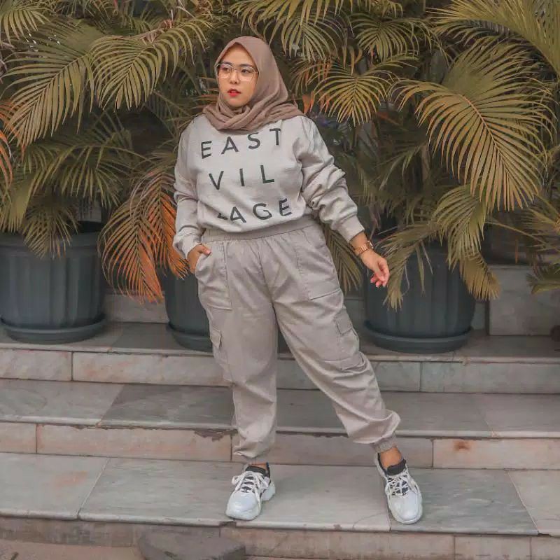 Celana Joger Wanita Cargo Pants American Drill Variasi Tali