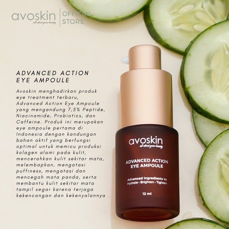AVOSKIN Advanced Action Eye Ampoule Indonesia / Avo Skin / Niacinamide Serum Toner Retinol Cream AHA