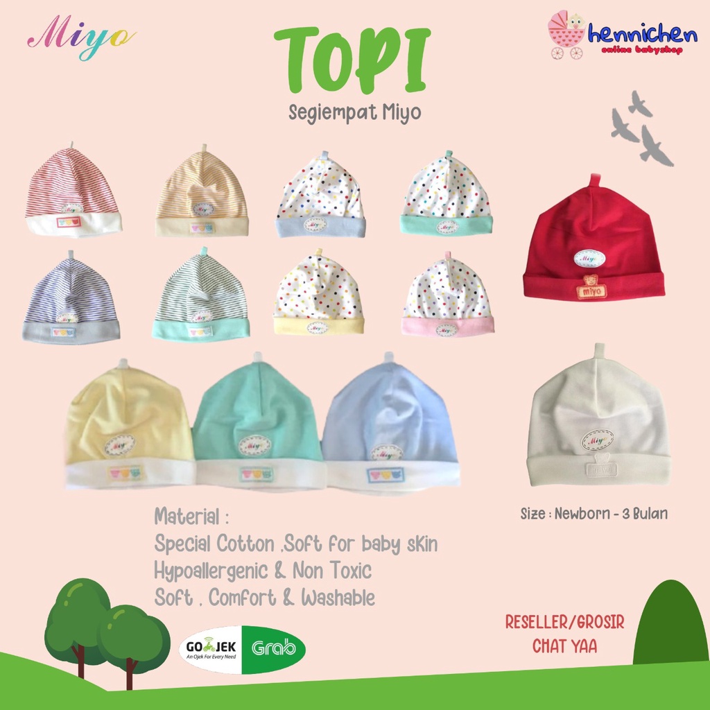 MIYO by libby 1 Pcs Topi Bayi Baby Lengkap Motif Newborn (0-3M) SNI