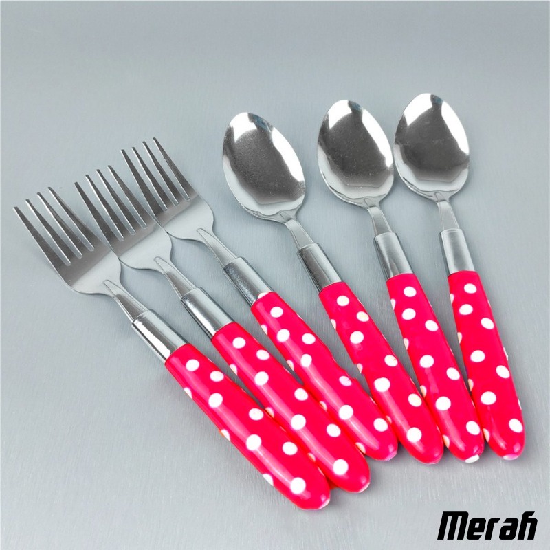 Sendok Garpu Makan Polkadot Set 6 pcs Spoon Fork