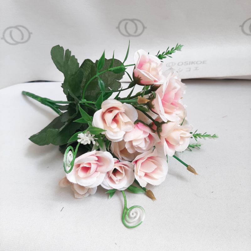 BUNGA MAWAR MINI MINI (10.9)-BUNGA ARTIFICIAL-BUNGA DEKOR-Putih les pink