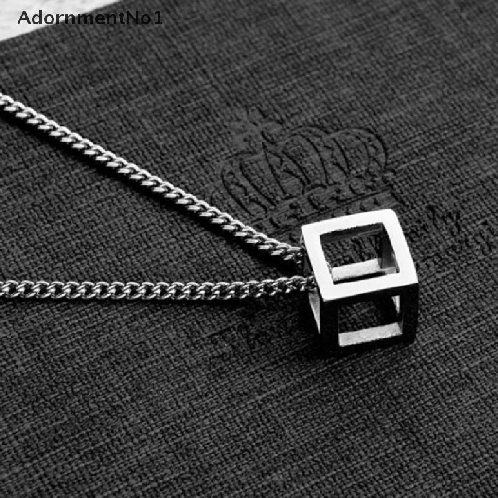 (AdornmentNo1) Kalung Rantai Titanium Steel Liontin Kubus Hollow Untuk Pria