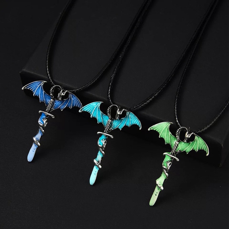 Kalung Lapis Silver Desain Naga Luminous Glow In The Dark Untuk Pria Dan Wanita