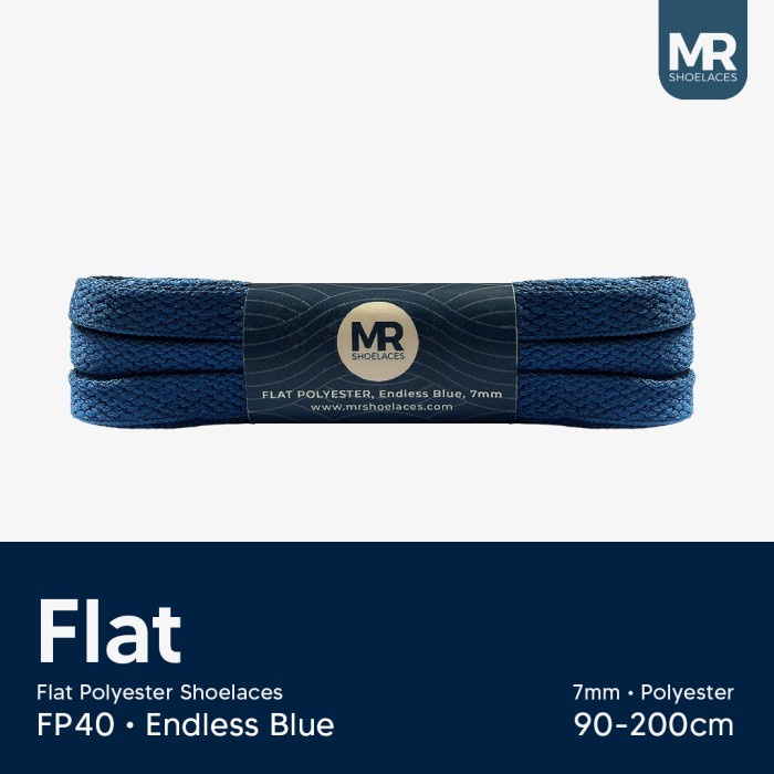 MR Shoelaces FP40 Endless Blue Tali Sepatu Pipih Flat 7mm 90cm-200cm