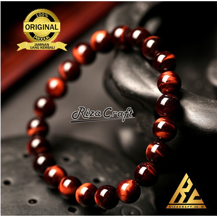 Happy Tuummy Gelang Batu Alam Akik Red Tiger Eye Merah Asli Original Natural Etnik Unik Untuk Pria