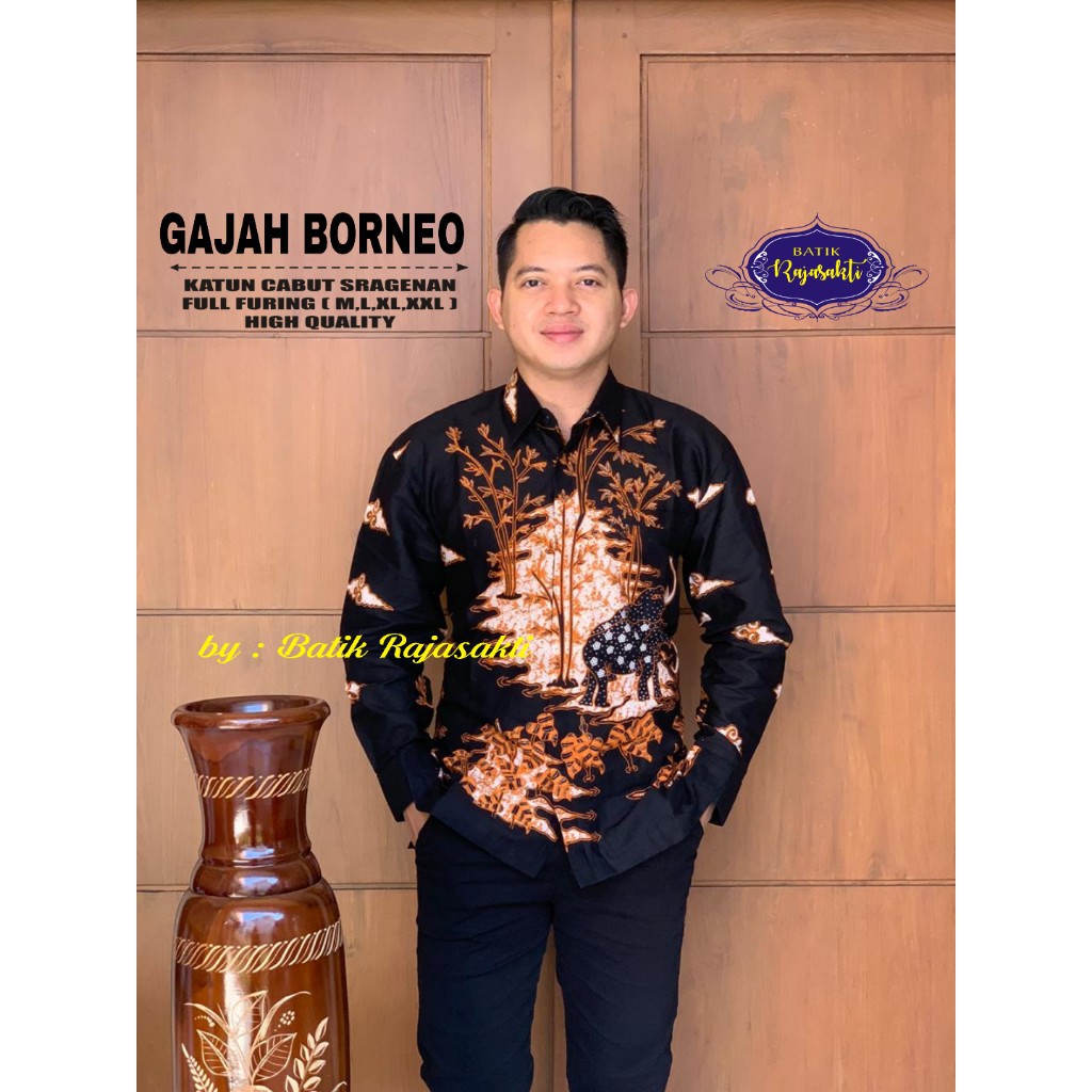 Batik Pria Motif GAJAH BORNEO Full Furing Bahan Katun Halus Sragenan