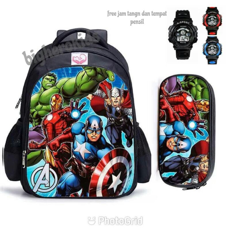 [COD] paket hemat 3in1tas ransel anak free jam tangan digital dan tempat pensil tas sekolah anak TK SD tas punggung jam tangan anak