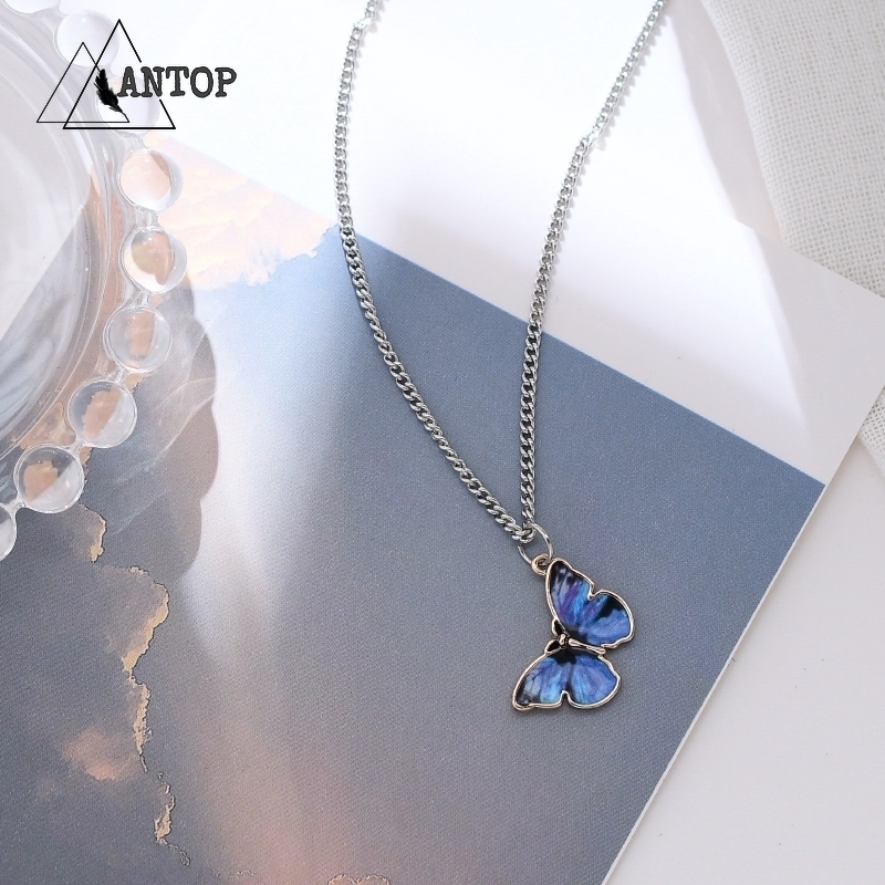 Kalung Kupu-kupu Rantai Clavicle Warna Biru Gelang Gaya Korea Untuk Wanita