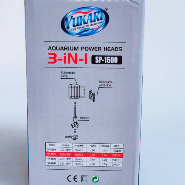 YUKARI SP-1600 Pompa Celup Filter Aquarium Aquascape Hidroponik Submersible Pump Power Head