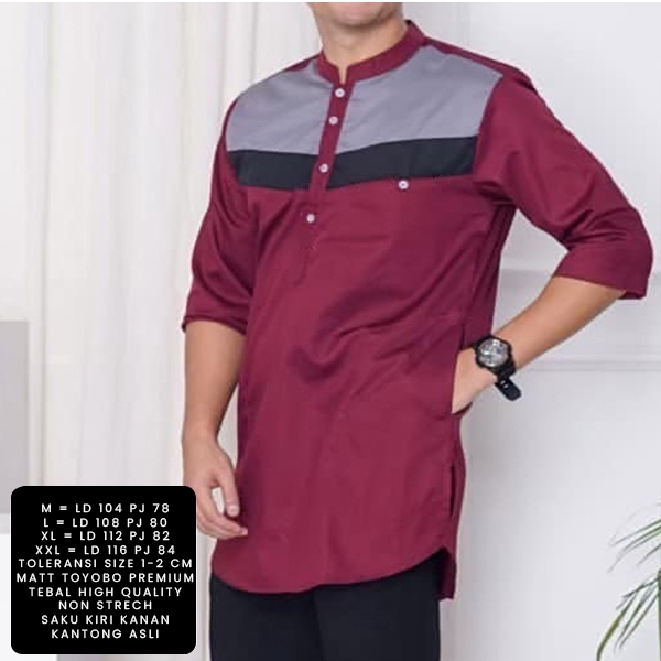 Baju Koko Ndrex / Baju Kerah Shanghai / Baju Muslim Pria Matt Katun Premium Tebal