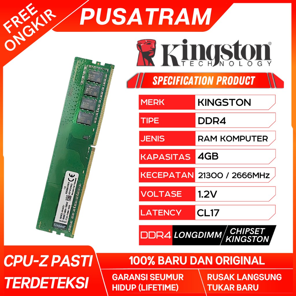 RAM PC KINGSTON DDR4 4GB 21300 / 2666 MHz ORI RAM NB DDR4 4GB 2666 MHz