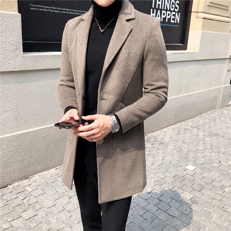 Korea Wol Mantel Pria Panjang Menebal Mantel Trendi Merek Pria kasmir Wol Mantel