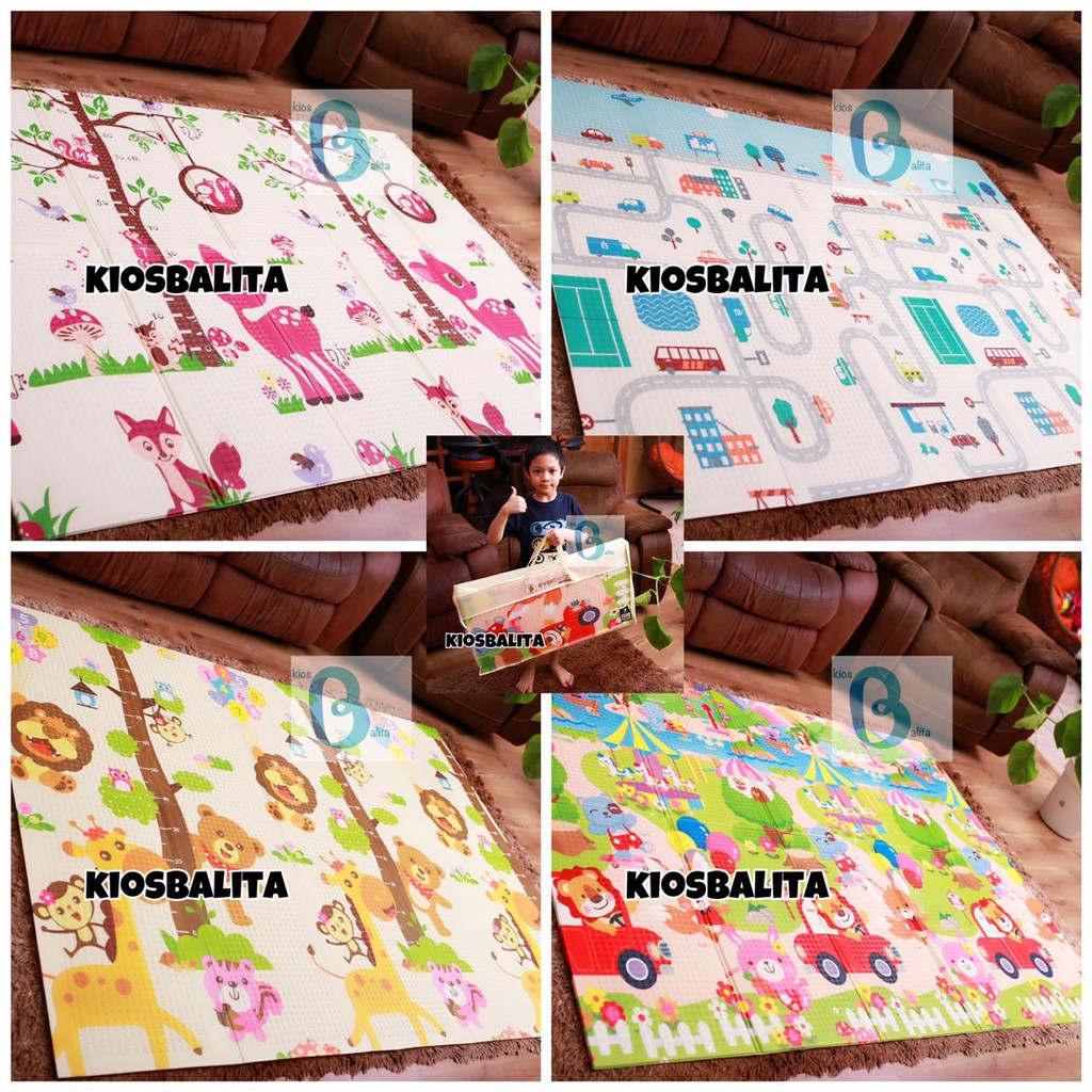 JUMBO  180X200 FREE TAS PACKING!! PLAYMAT LIPAT BABY KARPET ANAK ANTI BAKTERI 2 MOTIF BOLAK BALIK TIKAR KESEHATAN