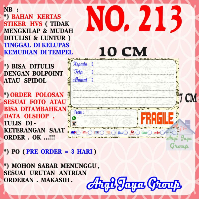 

Stiker HVS - Stiker Pengiriman - Sticker Alamat Olshop Murah Nomer 213-10x7cm