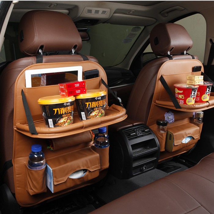 Leather Car Seat Organizer Tas Mobil Ada Tambahan Mejanya Mewah Premium