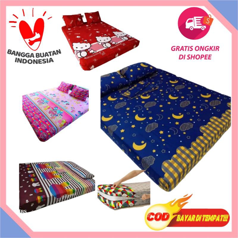 Sarung Kasur Busa Spring Bed Karaktek Murah No 1 Ukuran 180x200x20 no 2 160x200x20 Motif Anak Dewasa